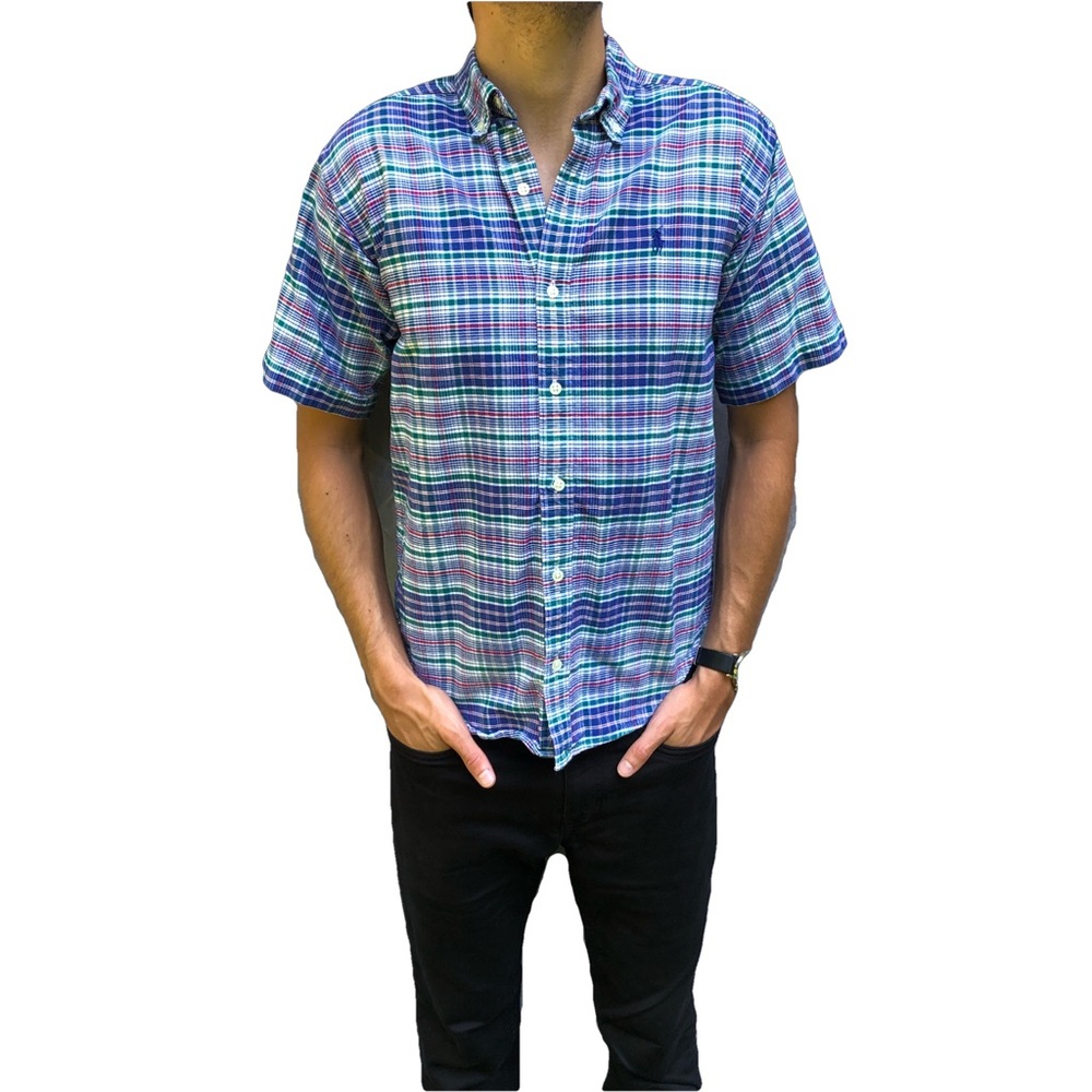Multicolor plaid button down shirt